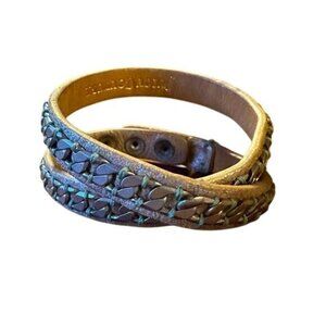 Vintage Juicy Couture Metallic Leather Wrap Bracelet With Chain Detail & Snap